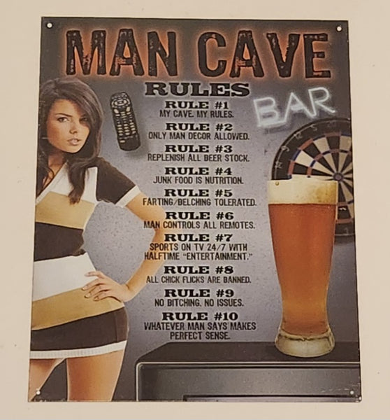 Man Cave Rules Bar Darts Beer Woman Tin Metal Sign