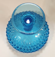 Vintage 1960s Indiana Glass Blue Diamond Point Glass Pedestal Compote Dish Candy Bowl
