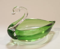 Swan Bird Green Art Glass Candy Dish