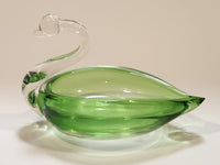 Swan Bird Green Art Glass Candy Dish