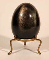 Polished Natural Quartz Onyx Black Stone Egg Handmade Collectors Egg on Small Brass Stand