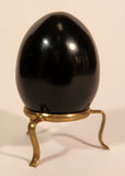 Polished Natural Quartz Onyx Black Stone Egg Handmade Collectors Egg on Small Brass Stand