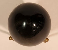 Polished Natural Quartz Onyx Black Stone Egg Handmade Collectors Egg on Small Brass Stand