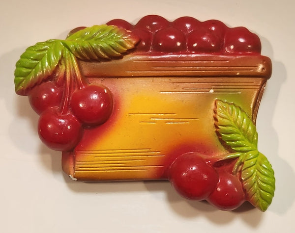 Vintage 1950s Bowl of Red Cherries Fruit Chalkware Wall Decor