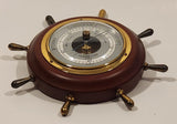 Vintage JG Gischard Weather Guide Aneroid Wood Cased Brass Trim Ships Wheel Barometer Made in Germany