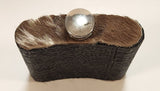 Fur Top and Bottom Black Textured Leather Wrapped Stainless Steel Hip Flask