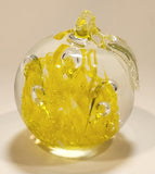 Vintage Art Glass Fruit Clear Yellow Apple Explosion with Bubbles 3" Tall Ornament