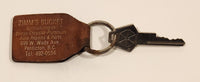 Vintage Zimm's Bucket Penticton, B.C. Brown Leather Fob Keychain Ring With Plymouth Valiant Key