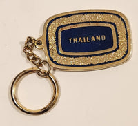 Thailand Dark Blue Enamel Gold Look Metal Fob Keychain Ring
