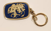 Thailand Dark Blue Enamel Gold Look Metal Fob Keychain Ring