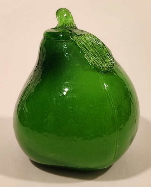 Vintage Art Glass Fruit Green Pear 4" Tall Ornament Has Chip