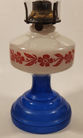 Antique Queen Ann Home Sweet Home Red Flower Decor Milk Glass and Blue Glass 18" Tall Oil Lamp