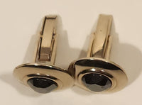 Vintage Black Stone Silver Tone Cufflinks