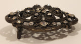 Vintage Victorian Style Flower Shaped Rhinestone Covered Metal Belt Buckle