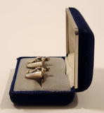 Vintage 1945 Stratton Pat. L 144.883 Medieval Knight With Sword and Shield Mother Of Pearl Silver Tone Metal Cufflinks In Case