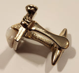 Vintage 1945 Stratton Pat. L 144.883 Medieval Knight With Sword and Shield Mother Of Pearl Silver Tone Metal Cufflinks In Case
