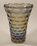 Vintage Federal Glass Yorktown Colonial Smokey Black Iridescent 8" Tall Carnival Glass Vase