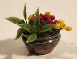 Antique Sterling Red and Yellow Plastic Flowers in Sterling Silver Flower Pot Dollhouse Sized Miniature Toy