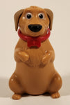 Brown Dog Toy Sitting On Hind Legs With Red Bow Collar 2 3/4" Plastic Toy Figure