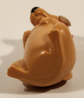 Brown Dog Toy Sitting On Hind Legs With Red Bow Collar 2 3/4" Plastic Toy Figure