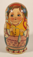 Vintage U.S.S.R Soviet Union Russian Hand Painted Women and Men Wooden Nesting Dolls Set of 5