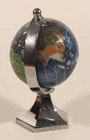 Inlaid Gem Stone Covered Blue Earth World Globe 5 1/2" Tall Desk Model