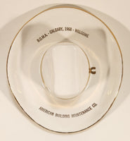 Vintage 1968 Hycroft Medicine Hat Alberta B.O.M.A. Calgary 1968 Welcome American Building Maintenance Co. Cowboy Hat Shaped 22K Gold Trimmed White Ceramic Pottery Ashtray
