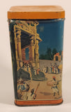 Vintage 1940 Thomas J. Lipton Temple with People and Elephants Orange Lidded Tin Metal Container