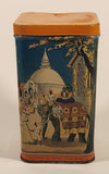 Vintage 1940 Thomas J. Lipton Temple with People and Elephants Orange Lidded Tin Metal Container