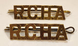 Vintage WWII RCHA Royal Canadian Horse Artillery Brass Shoulder Badge Title Set of 2