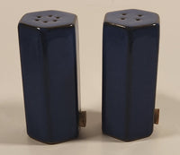 AG Dark Blue Hexagon Shaped Pottery Salt and Pepper Shaker Set with Cork Plugs