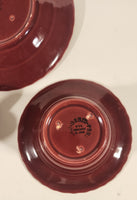 Antique 1930s Franciscan Ware Coronado Swirl Dark Red Burgundy Maroon Sauce Plate Sauce Bowl and Soy Sauce Pourer with Lid Dish Set