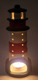 Red and White Lighthouse Shaped 7 1/2" Tall Hand Painted Ceramic Tea Light Candle Holder