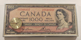 Vintage Canada $1000 Dollar Bill 9 3/4" x 21" Wall Clock
