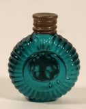 Antique Czech Jeweled Ornate Gold Design with Pearls Green Ribbed Glass Miniature 2" Perfume Bottle