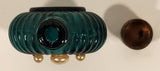 Antique Czech Jeweled Ornate Gold Design with Pearls Green Ribbed Glass Miniature 2" Perfume Bottle
