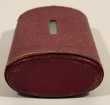 Vintage Red Leather Covered 5 1/8" Tall Glass Hip Flask Bottle with Black Plastic Lid