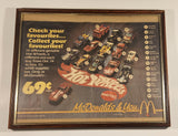 Rare Vintage 1983 McDonald's & You Mattel Hot Wheels 69 Cents Each Serving Tray Paper Liner Advertisement in 11 3/4" x 14 3/4" Wood Frame
