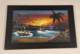 Mexican Tropical Palm Tree Beach Ocean Scene with Jumping Dolphins Hand Painted 8" x 12" Ceramic Tile