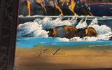 Mexican Tropical Palm Tree Beach Ocean Scene with Jumping Dolphins Hand Painted 8" x 12" Ceramic Tile