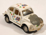 Volkswagen Beetle Bug #68 White with Paw Prints Pull Back Die Cast Toy Car Vehicle with Opening Doors