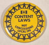 Canadian Content Laws Not Concessions Local 199 Union 2 1/2" Round Button Pin