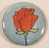 Red Rose on Light Blue 1 1/4" Round Button Pin