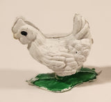 Vintage White Chicken Hen on Grass 1" Plastic Toy Figure