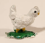 Vintage White Chicken Hen on Grass 1" Plastic Toy Figure