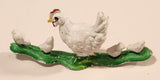 Vintage White Chicken Hen Walking with Baby Chicks on Grass 2 1/4" Plastic Toy Figure