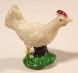 Vintage White Chicken Rooster 1 1/2" Plastic Toy Figure