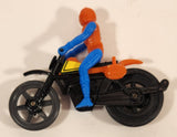 Vintage Tomy Pop Cycles #2 Red and Blue Rider on Black Motorcycle 2 7/8" Plastic Toy Vehicle