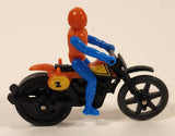 Vintage Tomy Pop Cycles #2 Red and Blue Rider on Black Motorcycle 2 7/8" Plastic Toy Vehicle