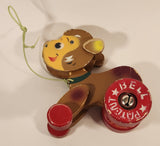 Rare Vintage Bell Patent Brown Deer Fawn 6" Wood Pull Toy with Bell Wheels